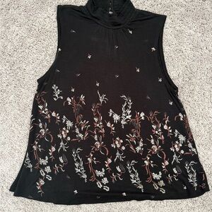 Lucky Brand Black Floral Embroidered Blouse, Size Medium
